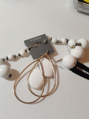 Express Fun White Lucite Earrings 2 New With Tags 3 Pairs Total For One LowPrice